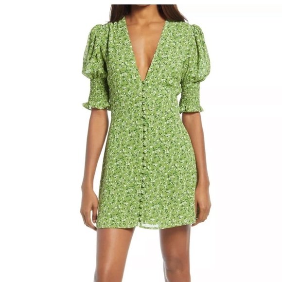 Reformation Dresses & Skirts - Reformation Alison Puff Sleeve Floral Mini Dress Samantha(Green) Size 2